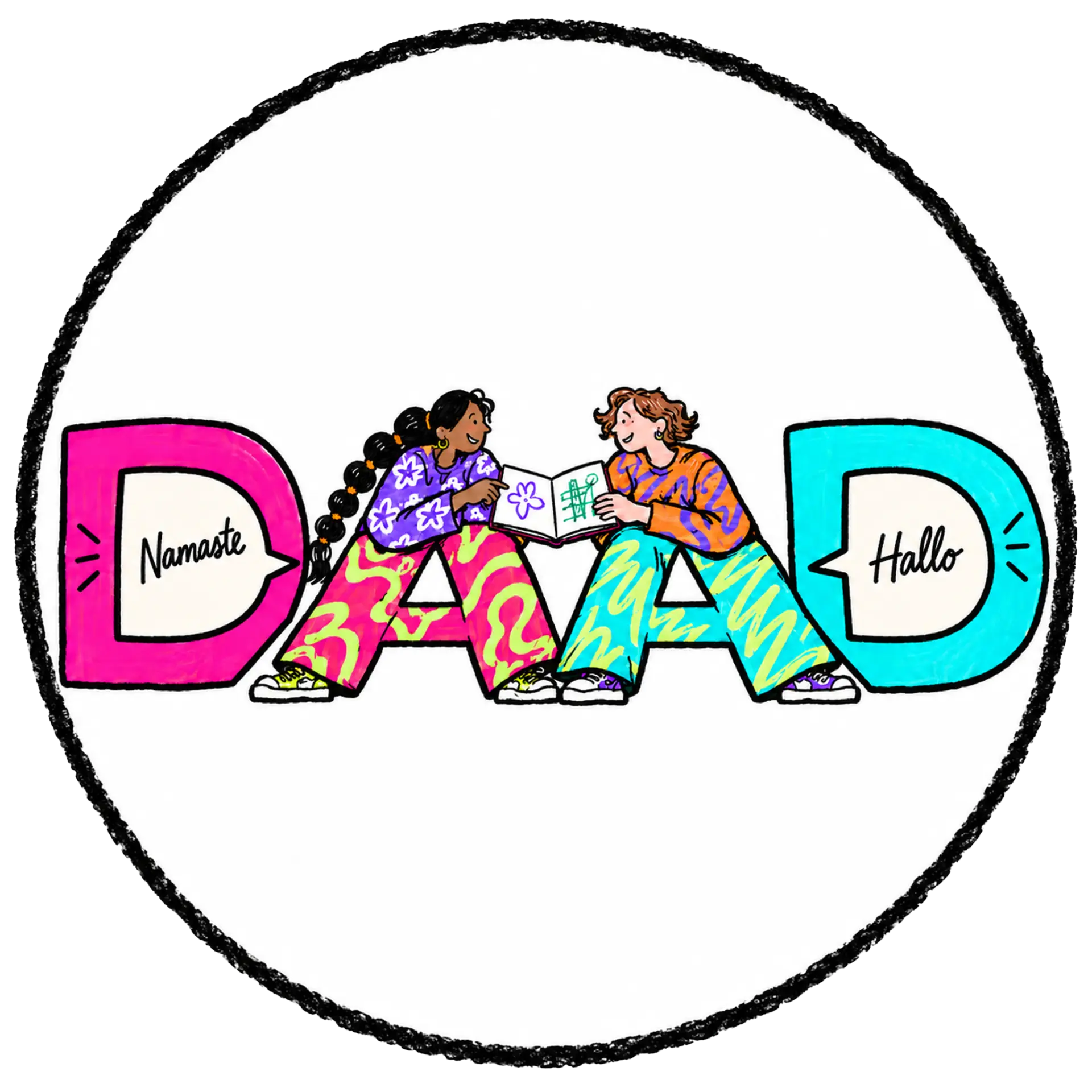 Miniature stamp of Komal's DAAD concept: two students sharing a sketchbook